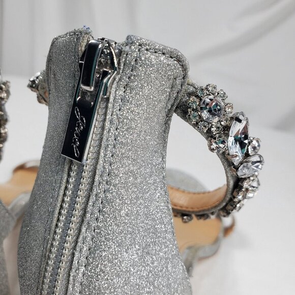 Badgley Mischka Women's Silver Ankle Strap Heels Catalina Open Toe Size 7.5 - Picture 7 of 12